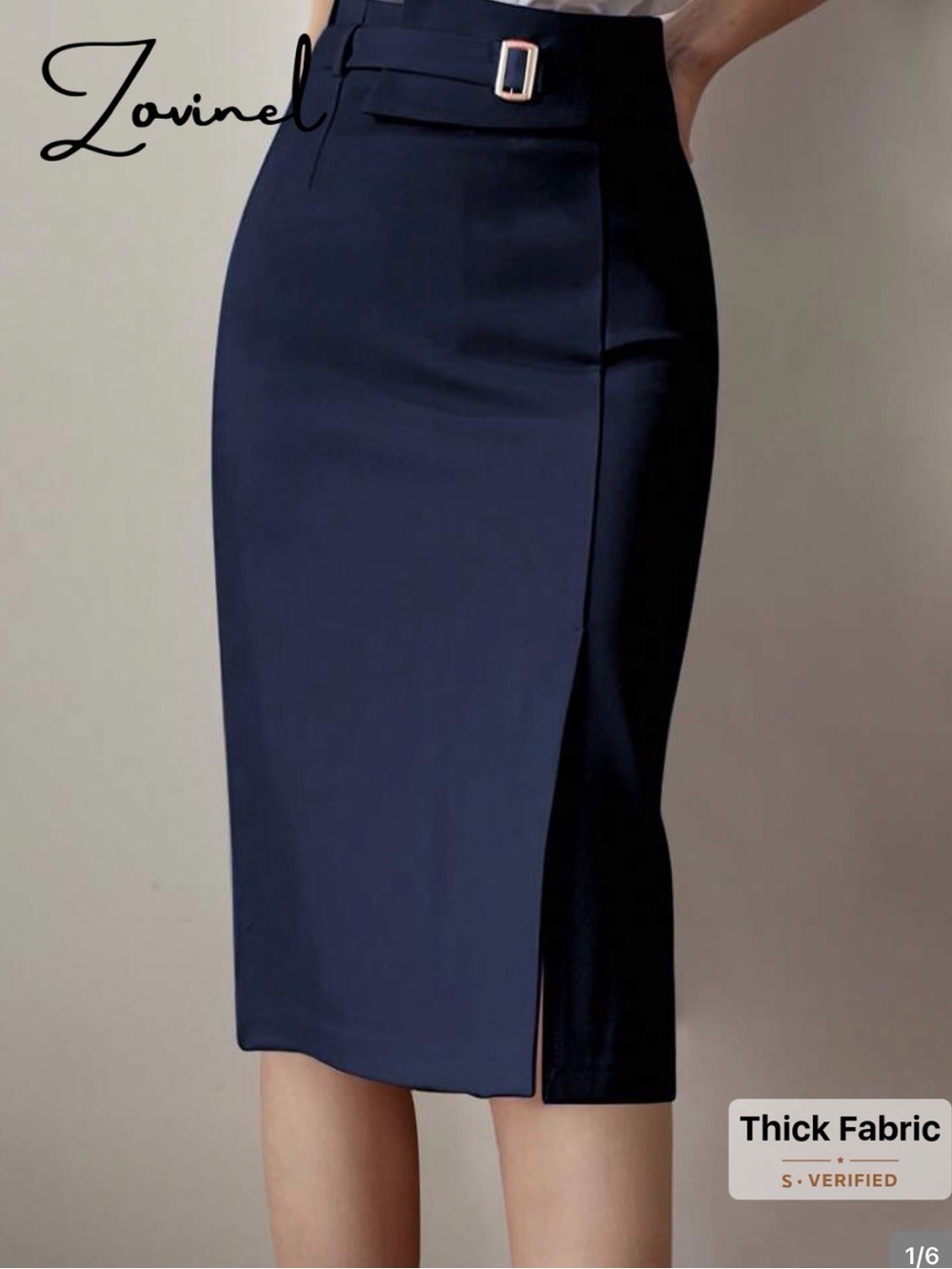 SHEIN Navy High-Waist Pencil Skirt with Belted Tab
